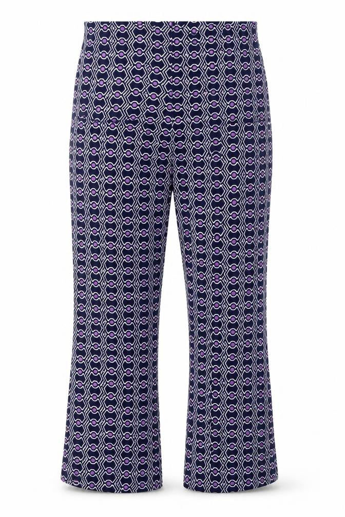 Front view of Zara women’s blue geometric polyester trousers, size M, regular zip