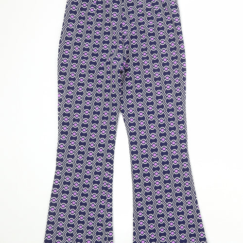 Zara Womens Blue Geometric Polyester Trousers Size M Regular Zip