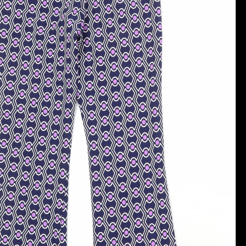 Zara Womens Blue Geometric Polyester Trousers Size M Regular Zip