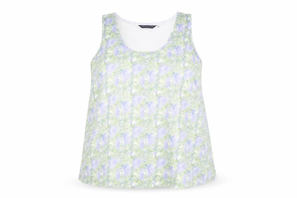 Front view of Marks & Spencer women’s multicoloured geometric polyester basic tank, size UK 18, scoop neck