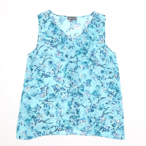 Per Una Womens Blue Floral Polyester Basic Blouse Size 14 V-Neck