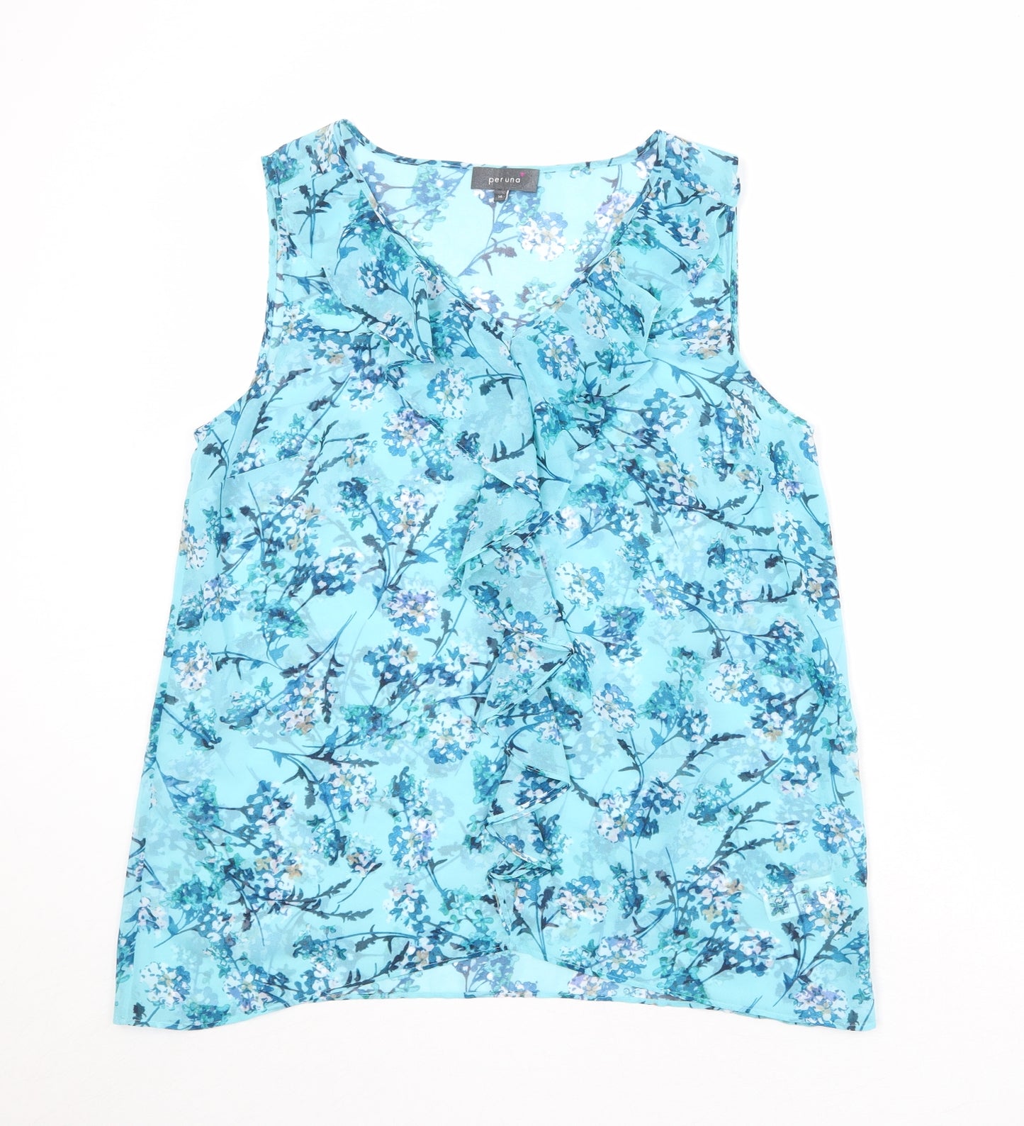 Per Una Womens Blue Floral Polyester Basic Blouse Size 14 V-Neck
