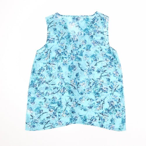 Per Una Womens Blue Floral Polyester Basic Blouse Size 14 V-Neck