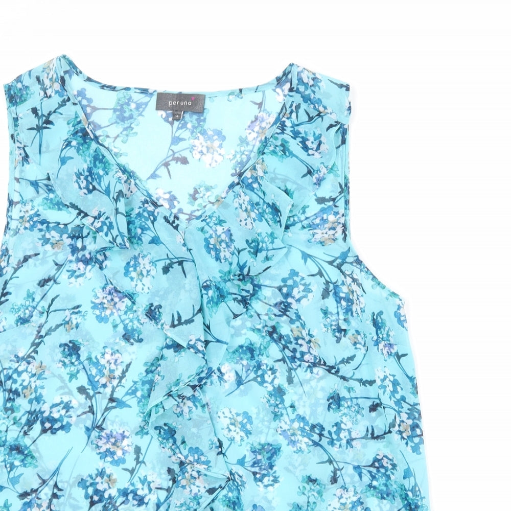 Per Una Womens Blue Floral Polyester Basic Blouse Size 14 V-Neck