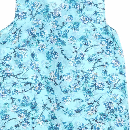 Per Una Womens Blue Floral Polyester Basic Blouse Size 14 V-Neck