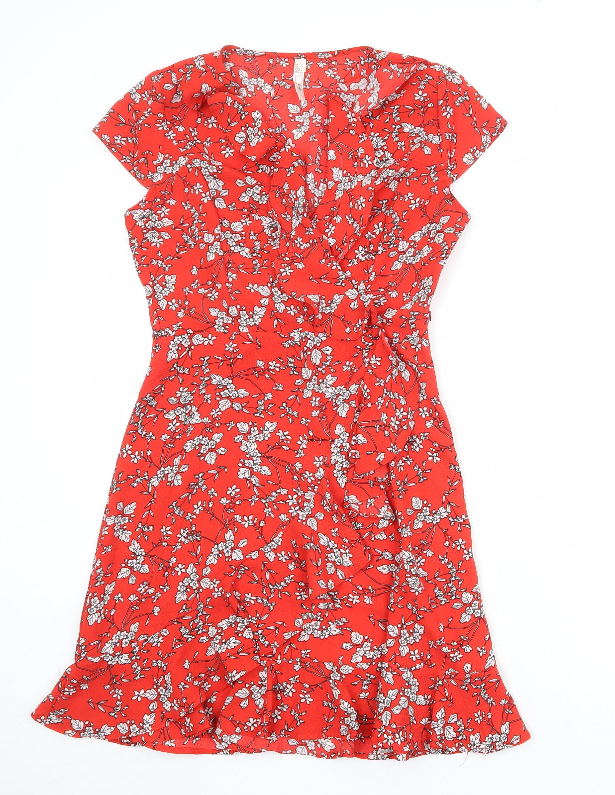 Stella Morgan Womens Red Floral Polyester A-Line Size 8 V-Neck Zip