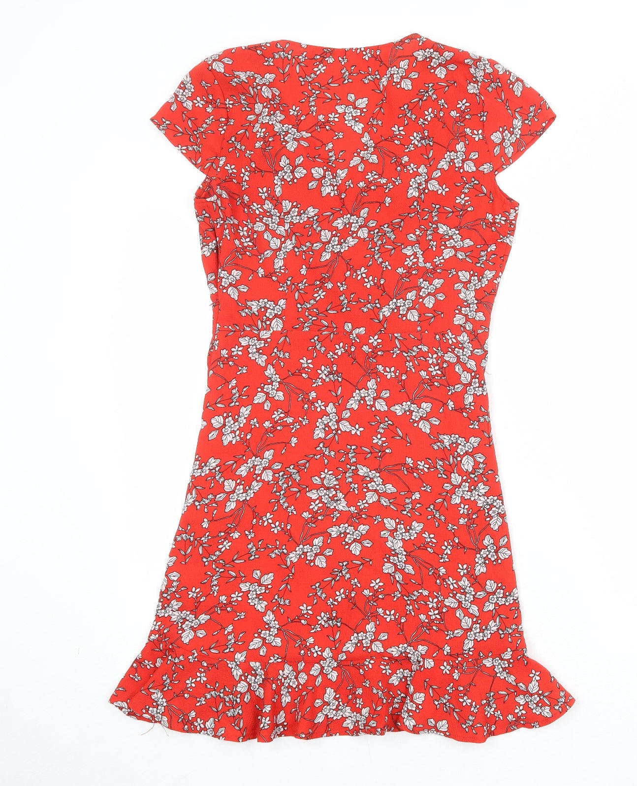 Stella Morgan Womens Red Floral Polyester A-Line Size 8 V-Neck Zip