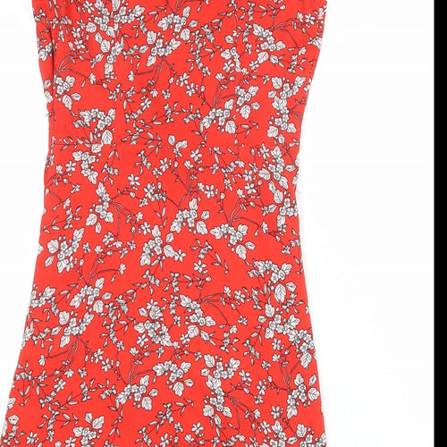 Stella Morgan Womens Red Floral Polyester A-Line Size 8 V-Neck Zip