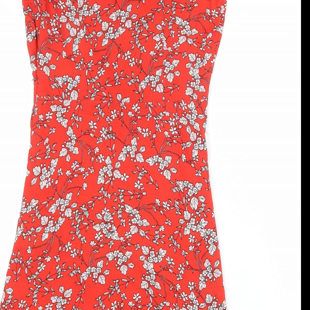Stella Morgan Womens Red Floral Polyester A-Line Size 8 V-Neck Zip