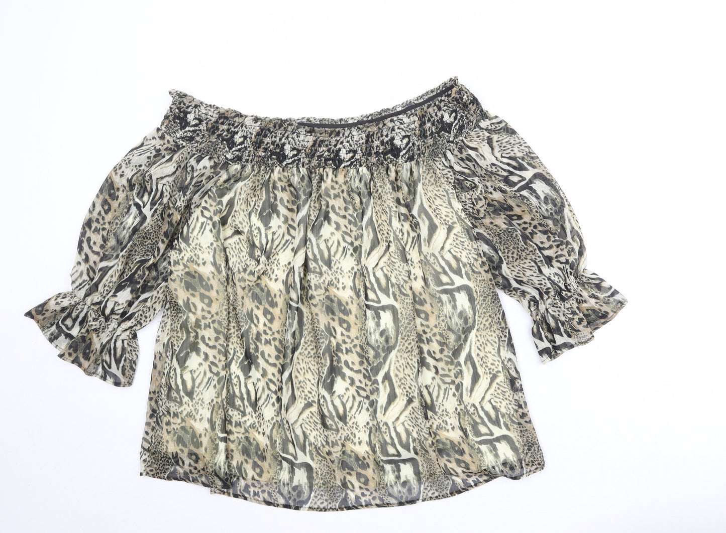 NEXT Womens Brown Animal Print Polyester Basic Blouse Size 22 Off the Shoulder