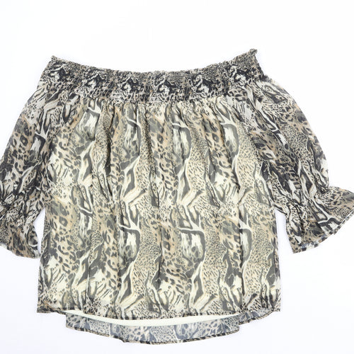 NEXT Womens Brown Animal Print Polyester Basic Blouse Size 22 Off the Shoulder
