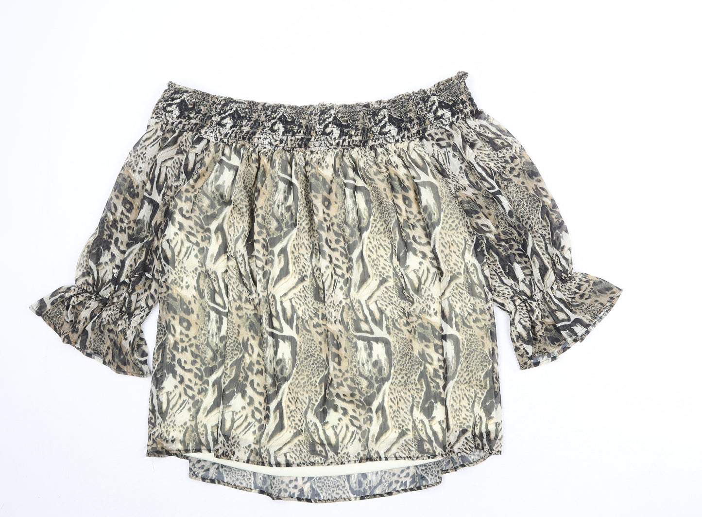 NEXT Womens Brown Animal Print Polyester Basic Blouse Size 22 Off the Shoulder