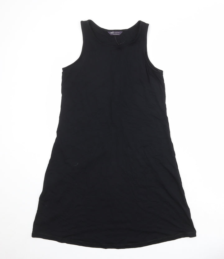 Marks and Spencer Womens Black Viscose A-Line Size 8 Round Neck Pullover