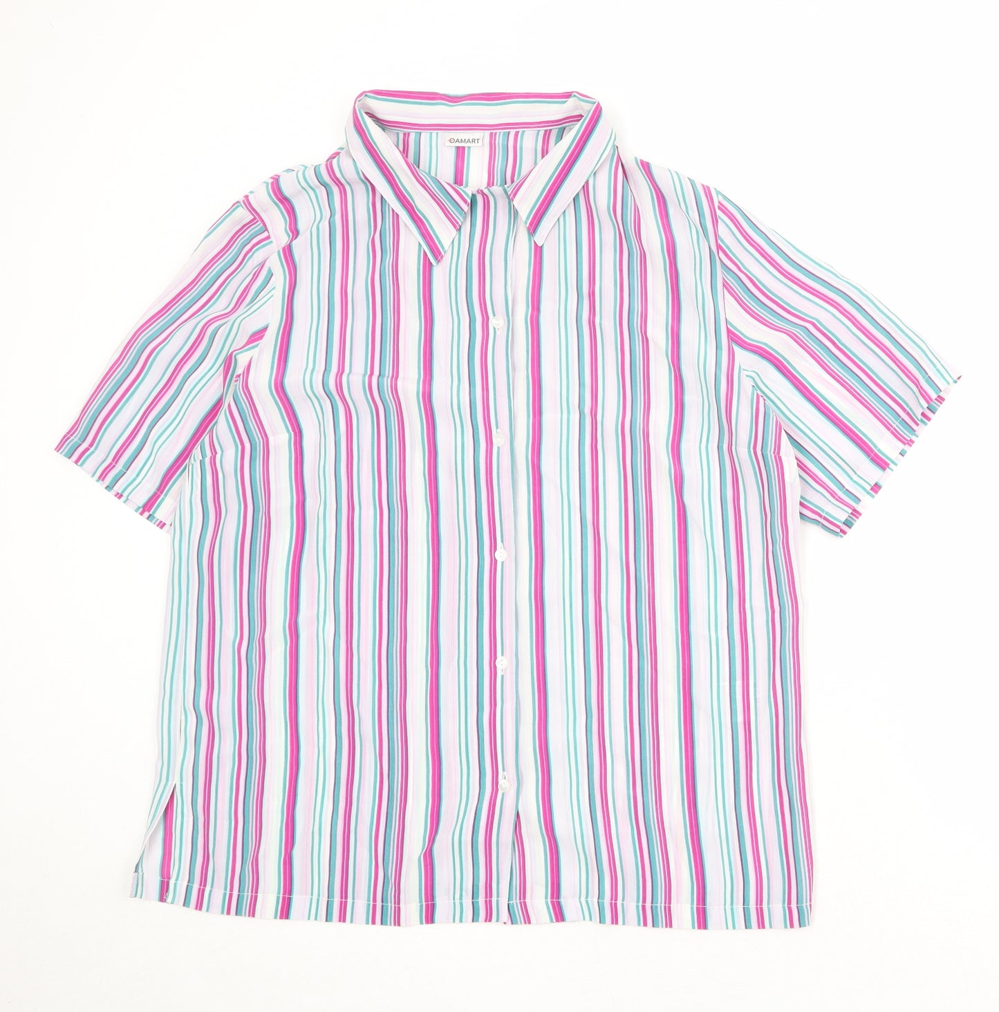 Damart Womens Multicoloured Striped Polyester Basic Button-Up Size 18 Collared