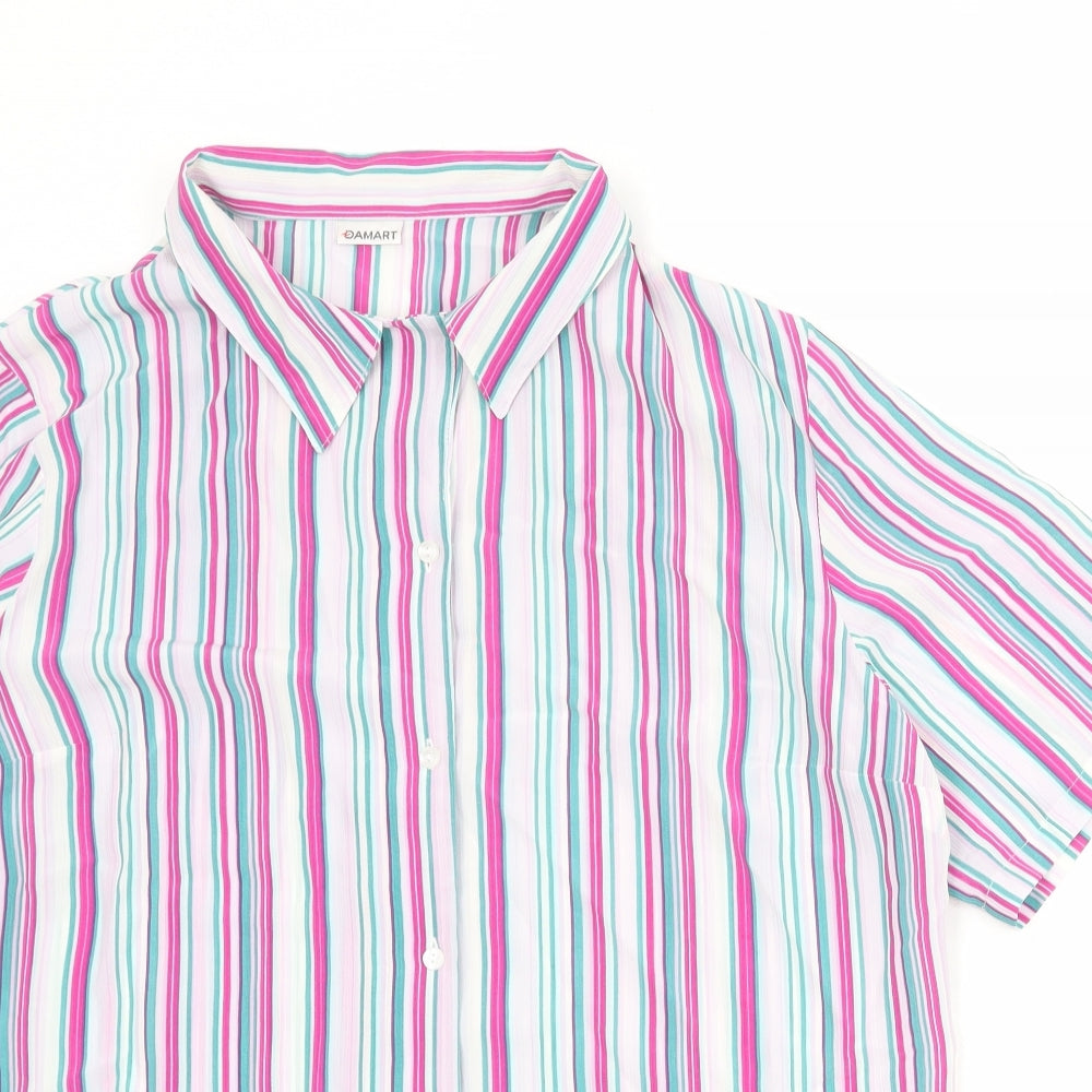 Damart Womens Multicoloured Striped Polyester Basic Button-Up Size 18 Collared