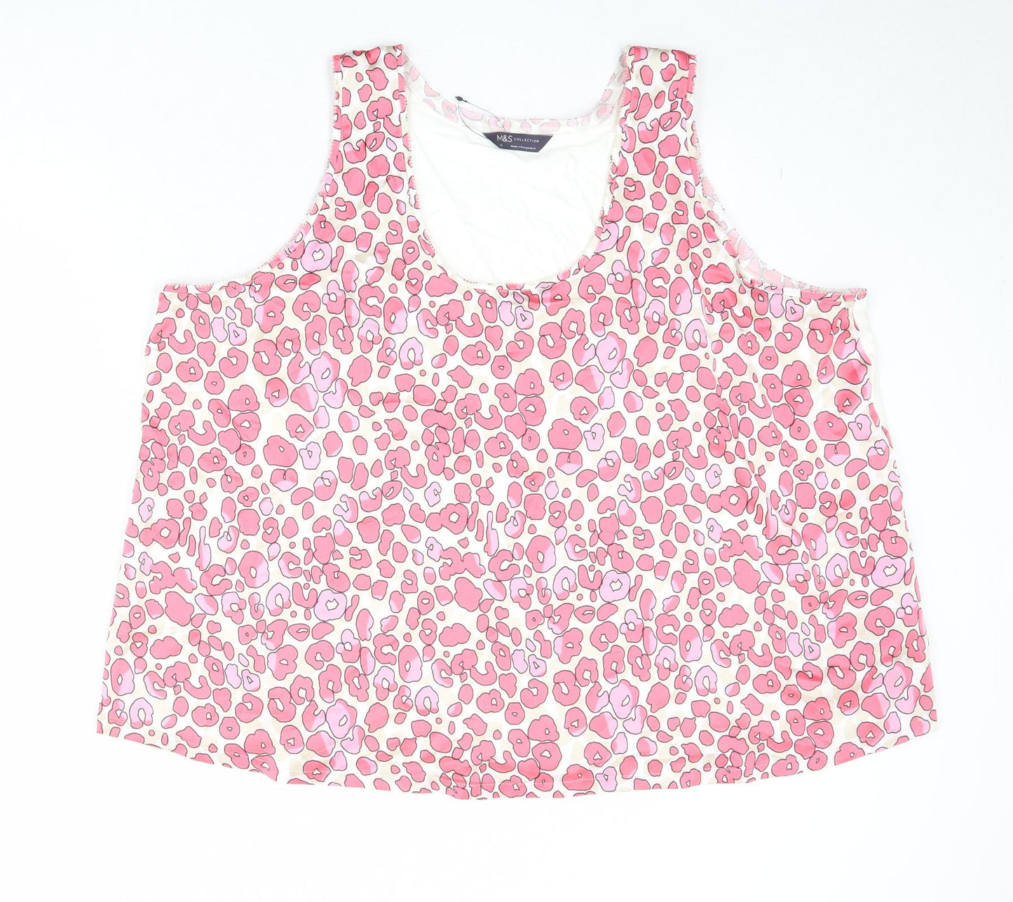 Marks and Spencer Womens Pink Animal Print Polyester Basic Tank Size 22 Scoop Neck