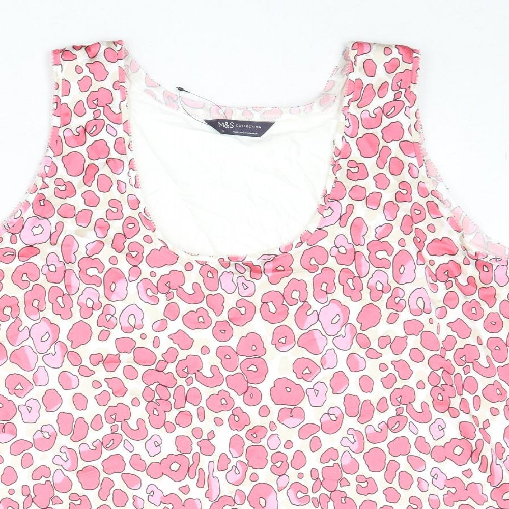 Marks and Spencer Womens Pink Animal Print Polyester Basic Tank Size 22 Scoop Neck