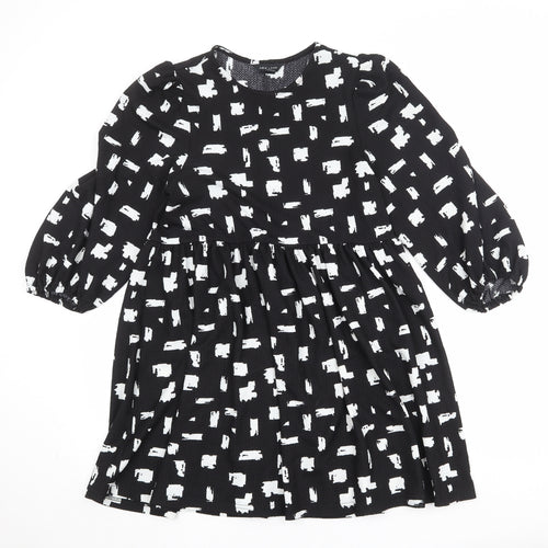 New Look Womens Black Geometric Polyester A-Line Size 10 Round Neck Pullover