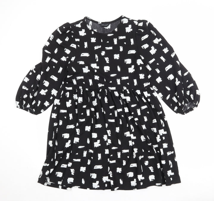 New Look Womens Black Geometric Polyester A-Line Size 10 Round Neck Pullover