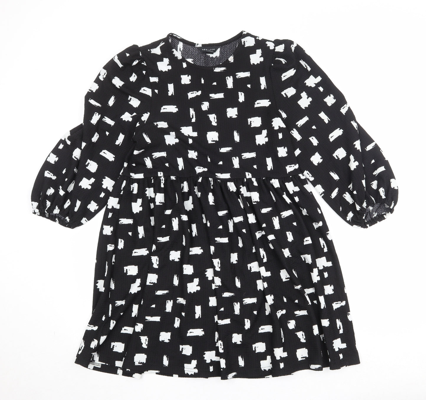 New Look Womens Black Geometric Polyester A-Line Size 10 Round Neck Pullover