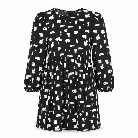 Front view of New Look women’s black geometric polyester a-line, size UK 10, round neck pullover