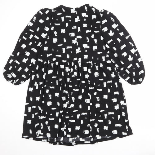New Look Womens Black Geometric Polyester A-Line Size 10 Round Neck Pullover