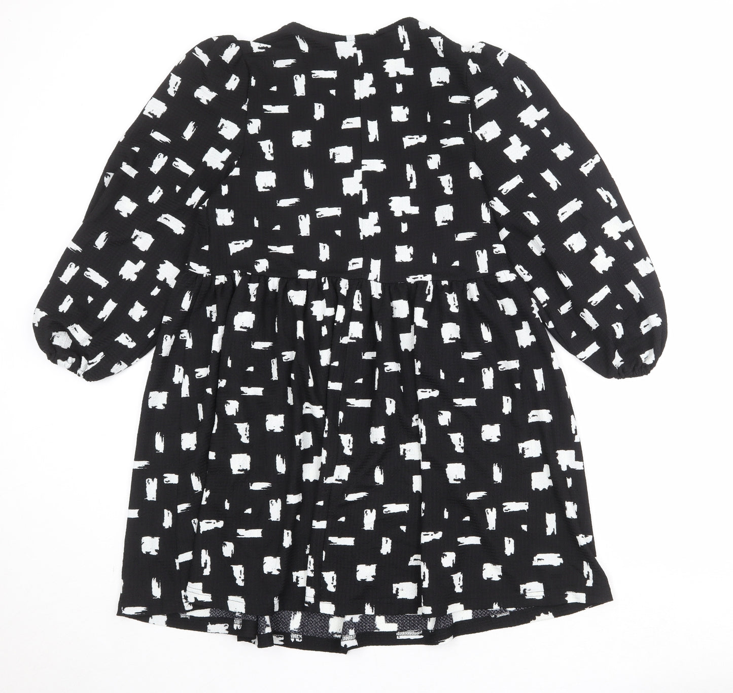 New Look Womens Black Geometric Polyester A-Line Size 10 Round Neck Pullover