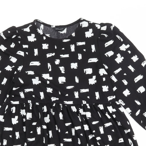 New Look Womens Black Geometric Polyester A-Line Size 10 Round Neck Pullover