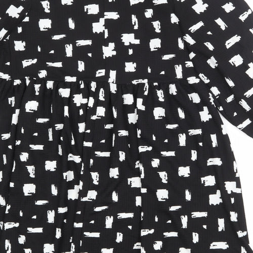 New Look Womens Black Geometric Polyester A-Line Size 10 Round Neck Pullover