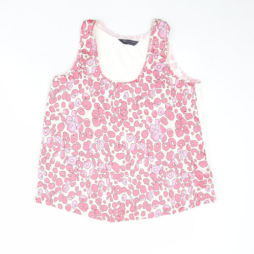 Marks and Spencer Womens Pink Geometric Polyester Basic Tank Size 8 Round Neck