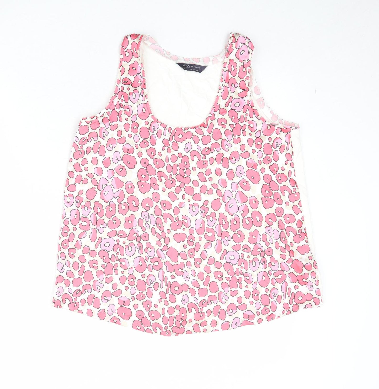 Marks and Spencer Womens Pink Geometric Polyester Basic Tank Size 8 Round Neck