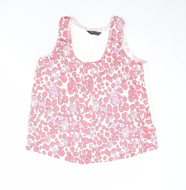 Marks and Spencer Womens Pink Geometric Polyester Basic Tank Size 8 Round Neck