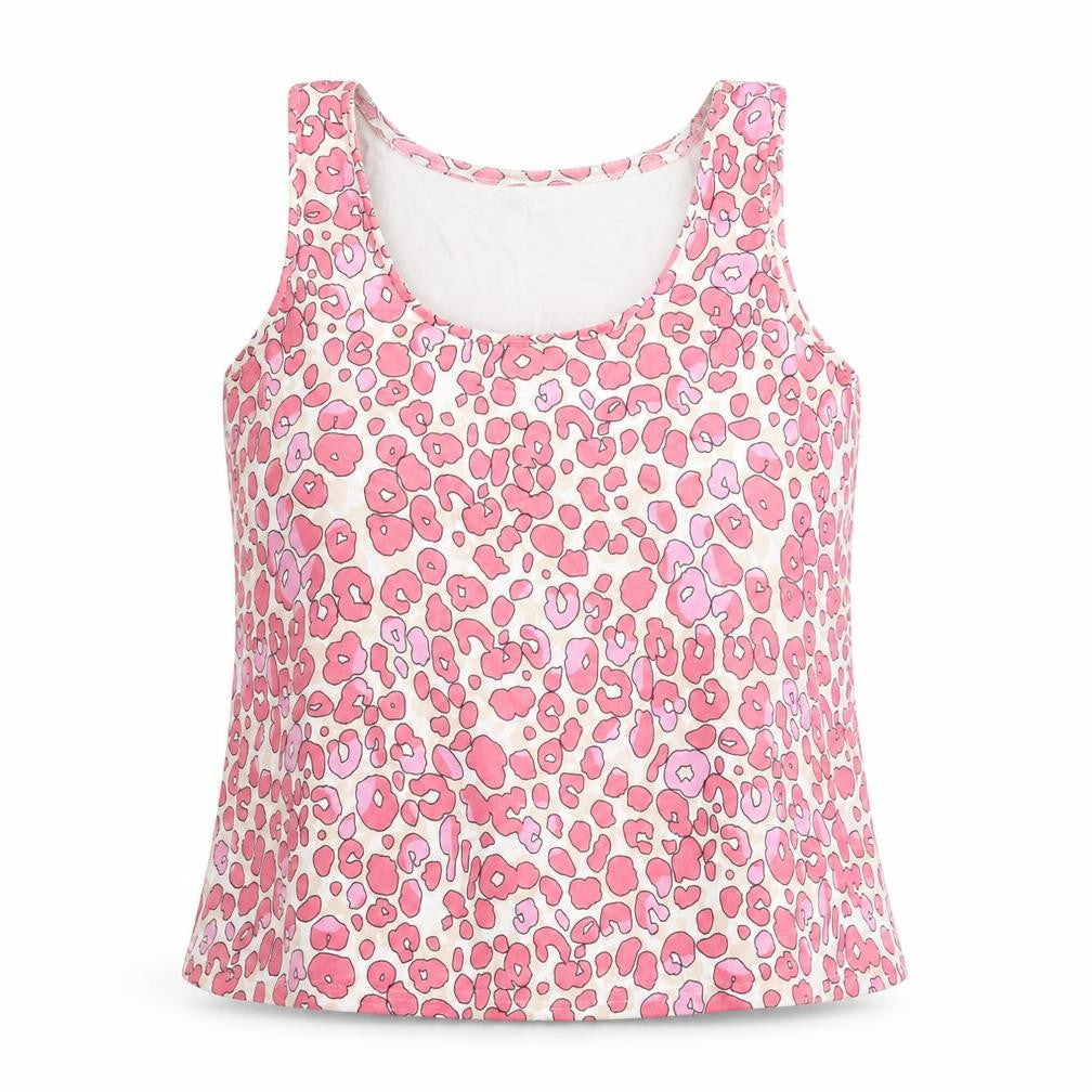Front view of Marks & Spencer women’s pink geometric polyester basic tank, size UK 8, round neck