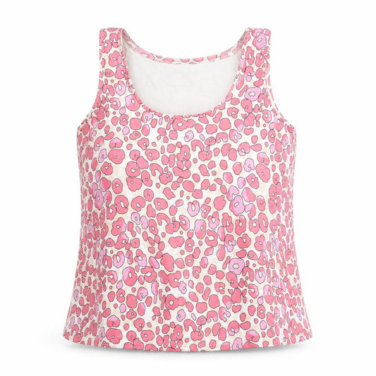 Front view of Marks & Spencer women’s pink geometric polyester basic tank, size UK 8, round neck