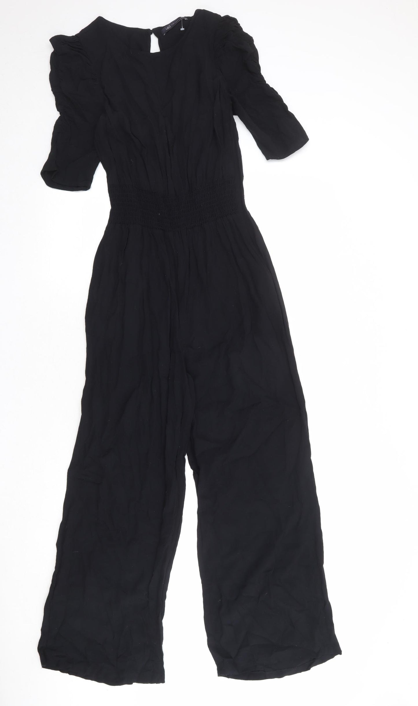 Marks and Spencer Womens Black Viscose Jumpsuit One-Piece Size 10 Button