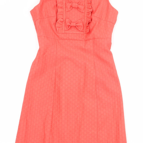 NEXT Womens Pink Geometric Polyester A-Line Size 6 Round Neck Zip