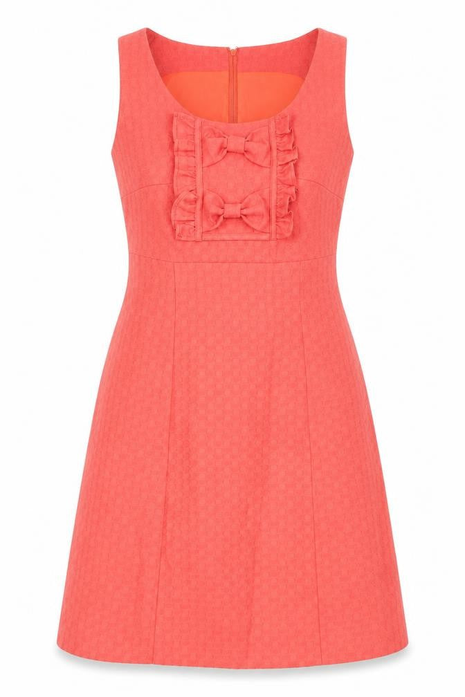 Front view of Next women’s pink geometric polyester a-line, size UK 6, round neck zip