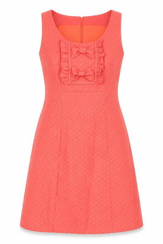 Front view of Next women’s pink geometric polyester a-line, size UK 6, round neck zip