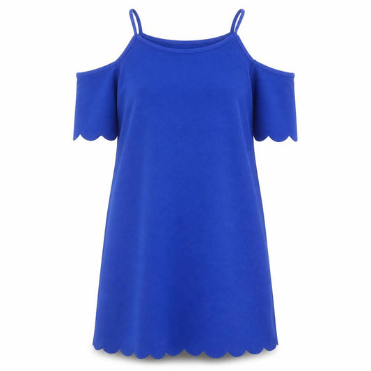 Front view of Select women’s blue polyester a-line, size UK 14, round neck pullover - cold shoulder