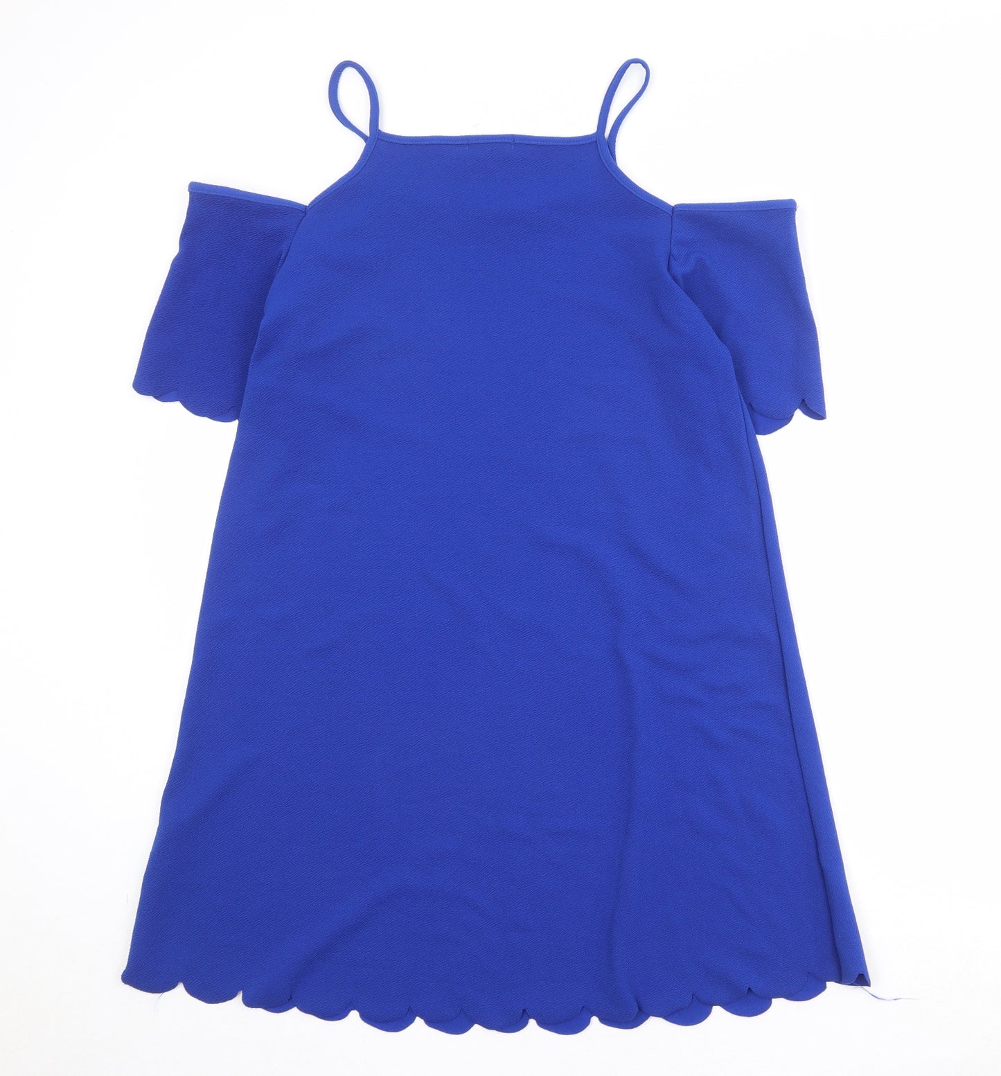 Select Womens Blue Polyester A-Line Size 14 Round Neck Pullover - Cold Shoulder