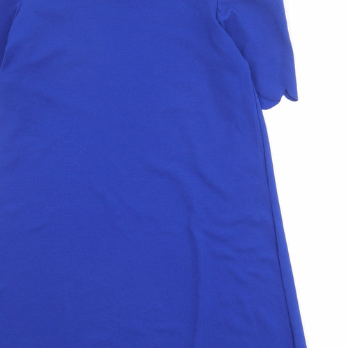 Select Womens Blue Polyester A-Line Size 14 Round Neck Pullover - Cold Shoulder