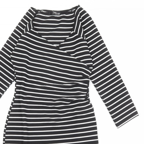 Jane Norman Womens Black Striped Polyester Shift Size 6 V-Neck Pullover