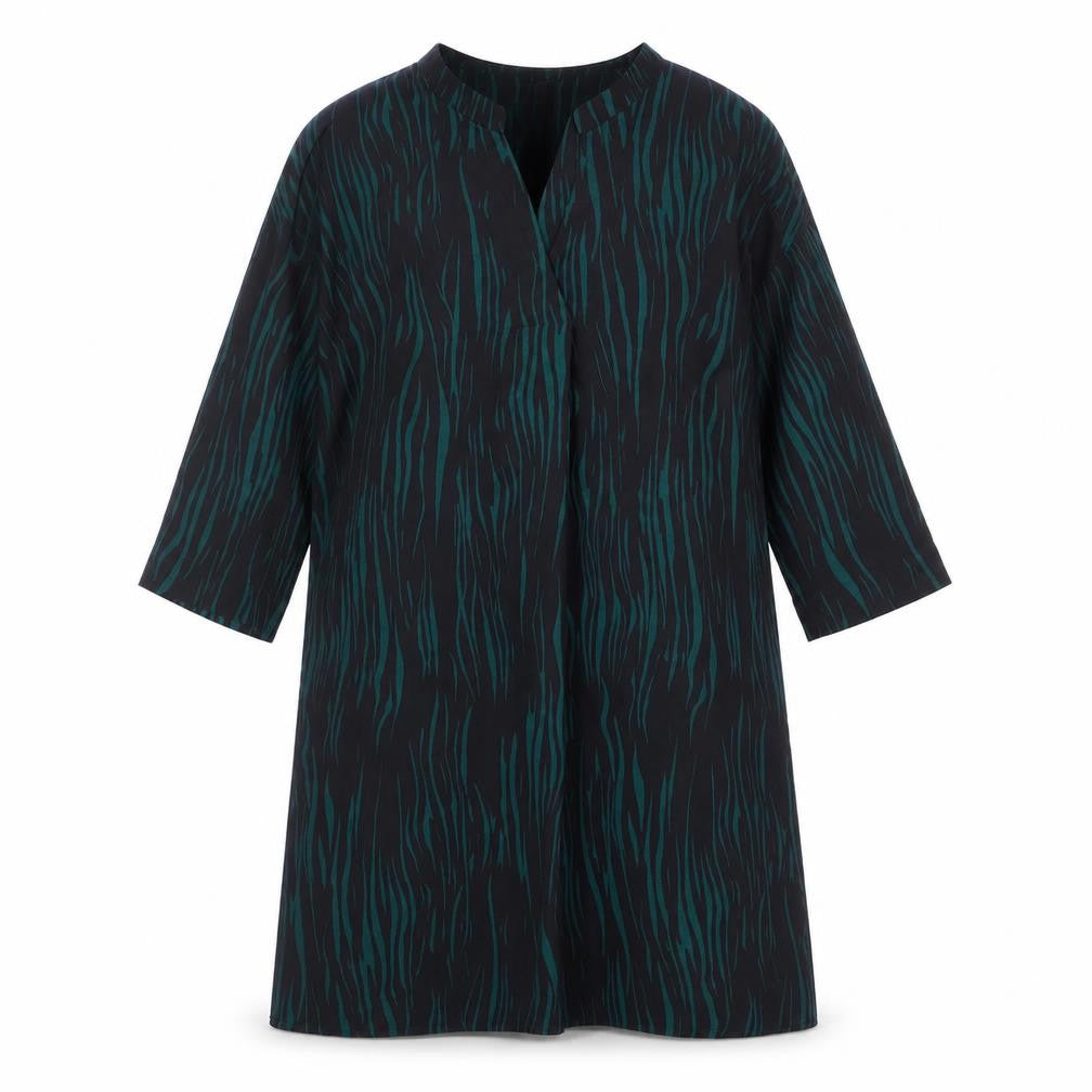 Front view of Apricot women’s black geometric polyester a-line, size UK 8, v-neck pullover