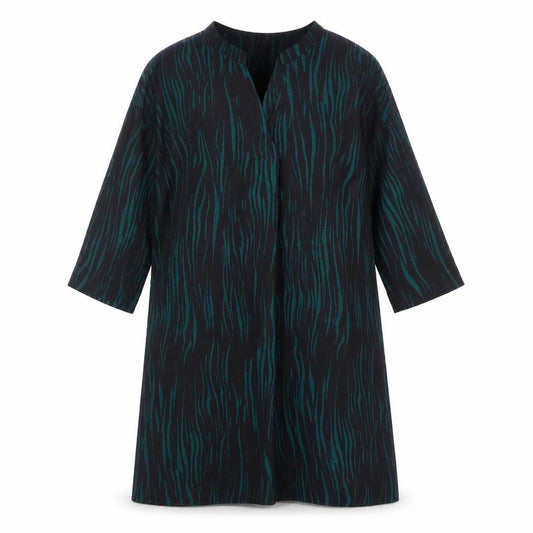 Front view of Apricot women’s black geometric polyester a-line, size UK 8, v-neck pullover