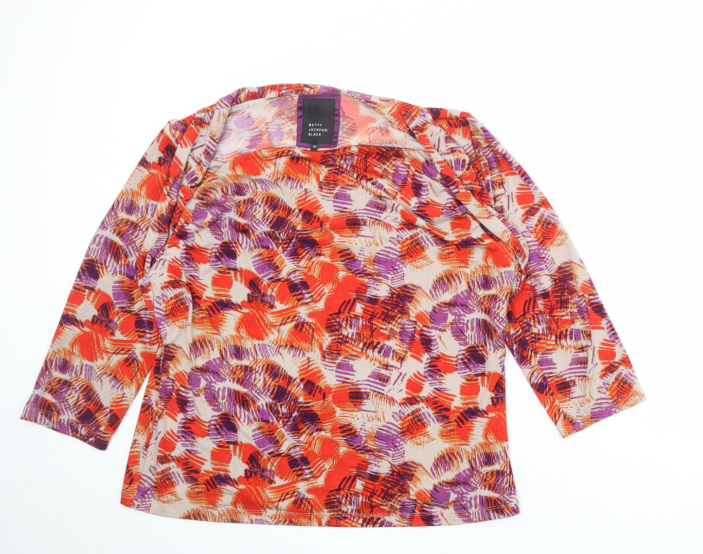 Betty Jackson Black Womens Multicoloured Geometric Polyester Basic Blouse Size 20 Round Neck