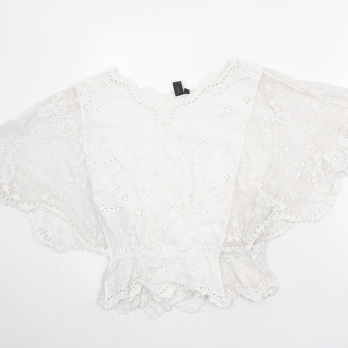 Izabel London Womens Ivory Cotton Cropped Tank Size 12 Round Neck - Broderie Anglaise
