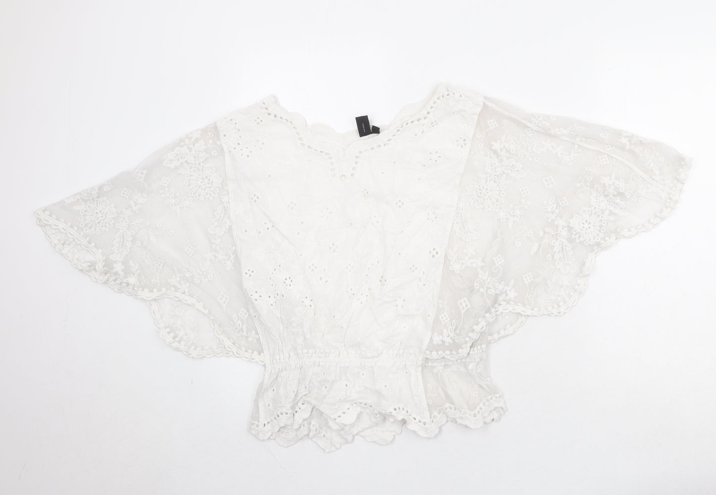 Izabel London Womens Ivory Cotton Cropped Tank Size 12 Round Neck - Broderie Anglaise