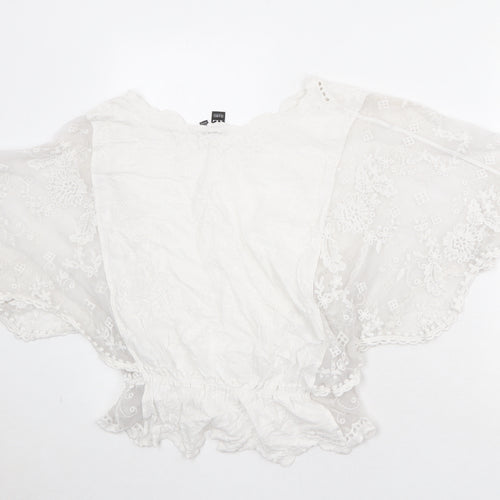 Izabel London Womens Ivory Cotton Cropped Tank Size 12 Round Neck - Broderie Anglaise