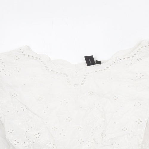 Izabel London Womens Ivory Cotton Cropped Tank Size 12 Round Neck - Broderie Anglaise