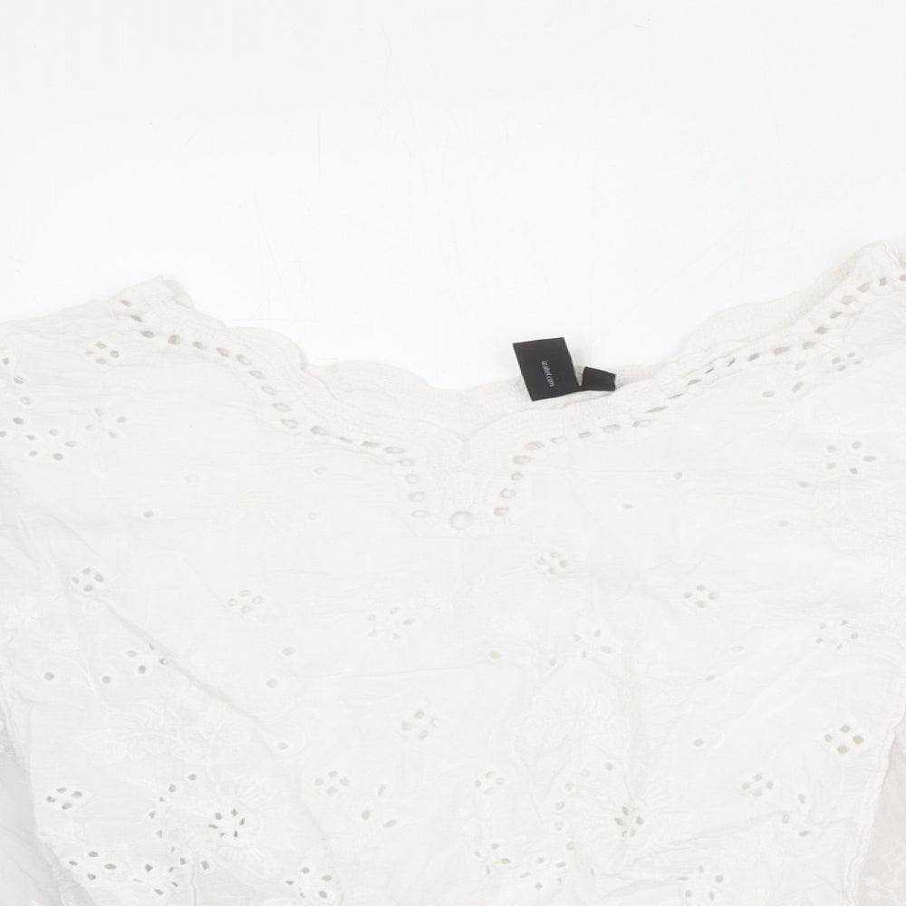 Izabel London Womens Ivory Cotton Cropped Tank Size 12 Round Neck - Broderie Anglaise